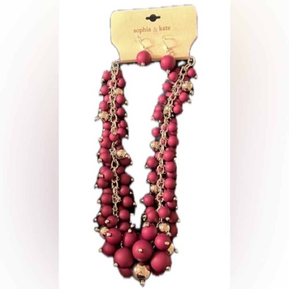 NWT Sophia & Kate Ball Cluster Cranberry & Sivertone earrings set